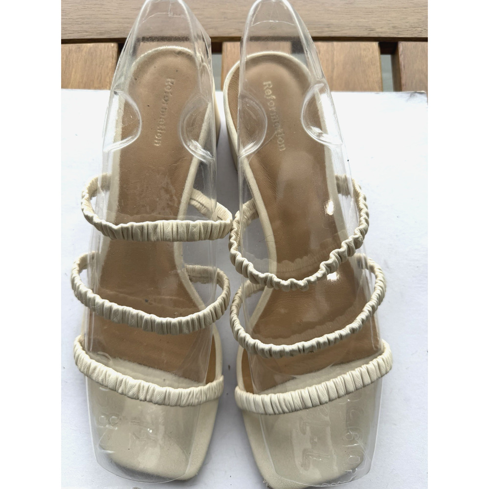 Reformation Ivory Crunched 3 Straps Block low heel leather Sandals Brazil Sz-7